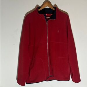 IZOD Mens XL Full Zip Fleece Jacket Red Mock Neck Long Sleeve Soft Warm Layer